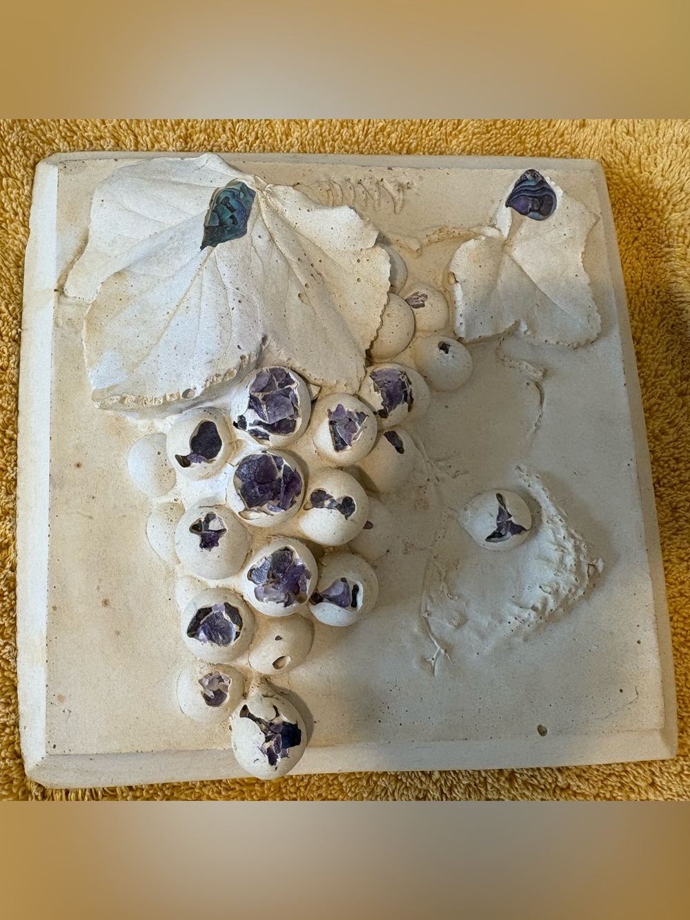 Handcrafted Amethyst Ceramic Grape Relief Wall Art - Cream and Purple